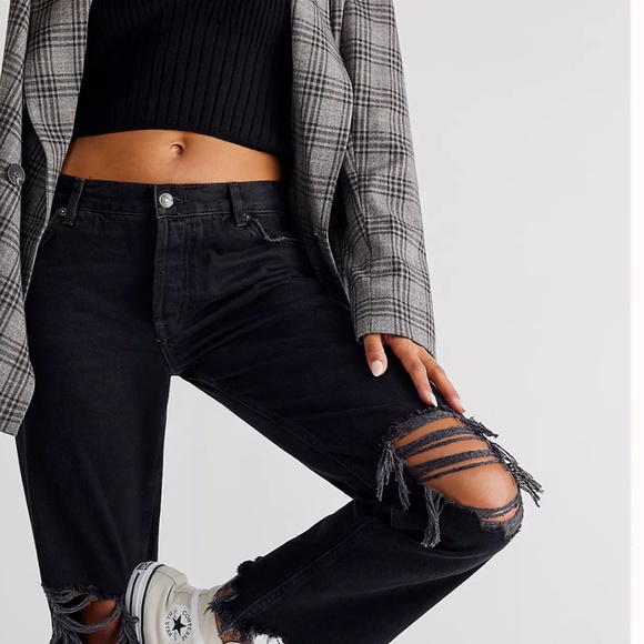 Free People Maggie Mid Rise Straight Washed Black - Picture 4 of 4